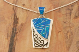 Calvin Begay Blue Opal Sterling Silver Navajo Pendant